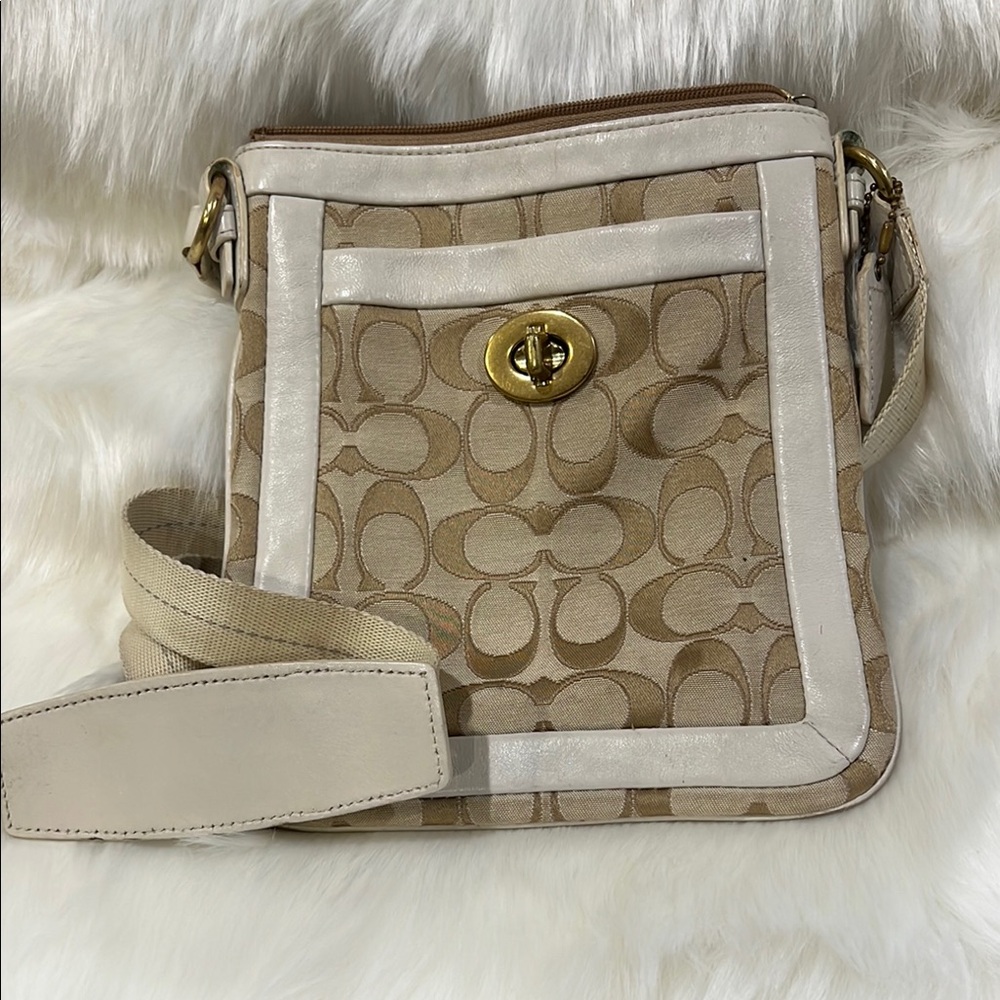 Coach Crossbody Cream Over The Shoulder Coach Logo Clutch Handbag, Minor Stains